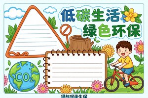 小学生低碳生活绿色环保手抄报模板，简单又漂亮，适合3-6年级制作