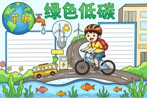 绿色低碳小报模板，小学生手抄报简单又漂亮，含生态文明与低碳生活内容