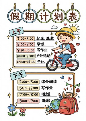 暑假计划表手抄报简单又漂亮，卡通手绘假期作息表模板，小学生暑假生活安排小报...