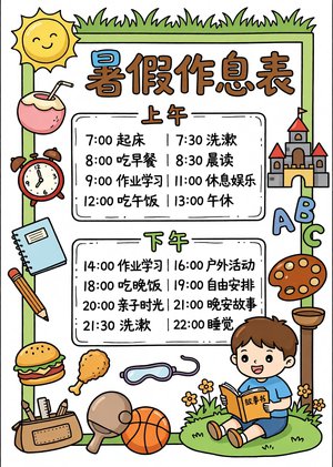 暑假作息表手抄报模板，简单又漂亮的暑假计划表，适合小学生暑假作业