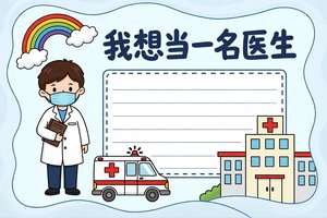我想当一名医生小报手抄报简单又漂亮，小学生职业梦想主题模板