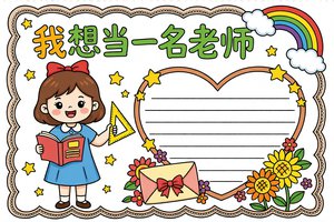 我想当一名老师小报手抄报简单又漂亮，小学生梦想职业主题手抄报模板