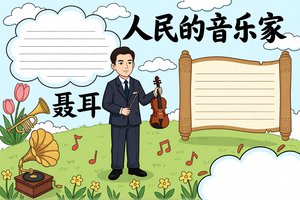 聂耳人民音乐家小报模板，小学生手抄报简单又漂亮，三年级音乐知识主题