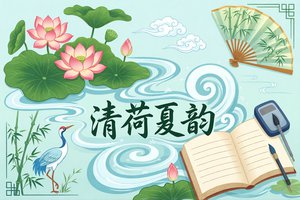 小学生清荷夏韵小报模板，简单又漂亮，适合三年级语文手抄报