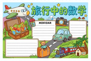 旅行中的数学小报手抄报简单又漂亮暑假作业模板，轻松画出有趣数学手抄报