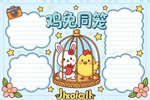 鸡兔同笼手抄报简单又漂亮，小学数学小报模板，适合一二三年级学生直接抄写