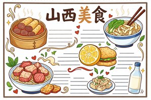 山西美食小报手抄报简单又漂亮，小学生家乡美食主题绘画模板，简单易画