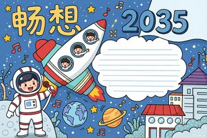 畅想2035小报手抄报简单又漂亮，未来科技主题小学生手抄报模板