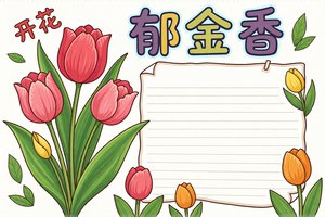 郁金香小报简单又漂亮！彩色手绘手抄报模板，小学生自然主题创作必备