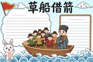三国演义草船借箭简单又漂亮手抄报，小学生读书小报模板A4纸