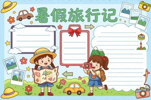 暑假旅行记小报简单又漂亮模板，适合小学生手抄报作业，创...