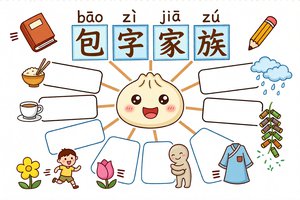 包字家族识字小报手抄报简单又漂亮，一年级二年级包字偏旁部首汉字手抄报模板，可打印