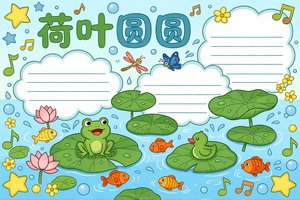 荷叶圆圆小报手抄报简单又漂亮一年级识字小报模板可打印卡通风格