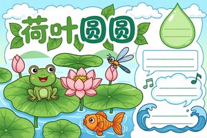 荷叶圆圆识字小报简单又漂亮 一年级手抄报模板设计图