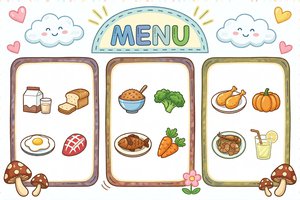 彩色卡通英语菜单小报手抄报简单又漂亮 美食英语作业模板