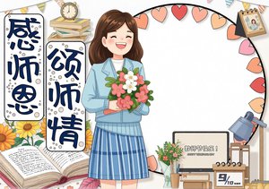 教师节小报简单又漂亮！感师恩颂师情卡通手抄报模板，学生节日作业必备