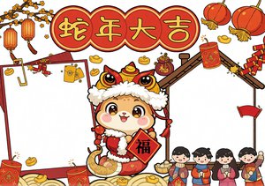 蛇年大吉手抄报模板 春节小报简单又漂亮 2025新年贺卡 简单又漂亮