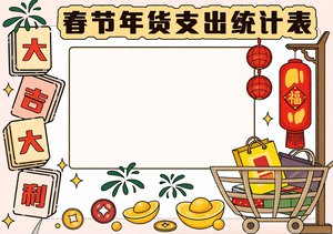 春节年货支出统计表小报简单又漂亮 2025春节手抄报模板 适合小学生数学实践