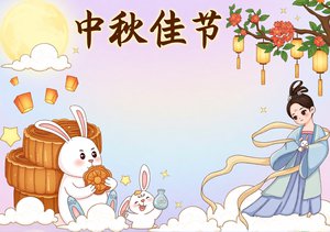中秋节小报简单又漂亮：卡通手绘中秋佳节手抄报模板，适合学生直接抄写