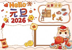 2026元旦小报简单又漂亮，春节手抄报模板，适合小学生庆元旦节日主题创作