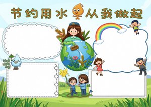 节约用水小报简单又漂亮！环保主题手抄报模板卡通清新