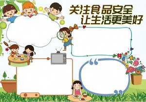 绿色卡通食品安全小报手抄报简单又漂亮，关注食品安全让生活更美好，通用模板