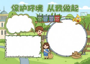 绿色卡通保护环境从我做起手抄报简单又漂亮模板图片