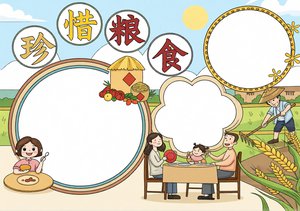 珍惜粮食小报模板：节约粮食手抄报简单又漂亮，适合3-6年级学生