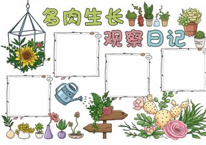 多肉植物生长观察日记小报手抄报简单又漂亮，科学小报模板