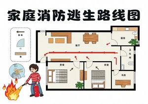 家庭消防逃生路线图小报手抄报简单又漂亮！消防安全知识手抄报模板