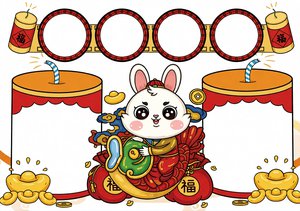 兔年春节小报简单又漂亮 新年手抄报模板 2023卡通兔年空白小报