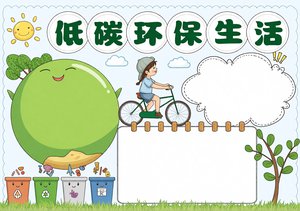 低碳环保生活小报简单又漂亮手抄报模板 绿色手绘卡通节能宣传周