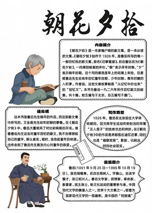 朝花夕拾小报简单又漂亮！初中/六年级语文名著手抄报模板推荐