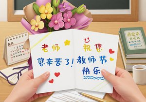 教师节手抄报简单又漂亮！温馨橘色插画风“老师您辛苦了”祝福贺卡小报模板，适...