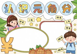 认识元角分数学小报手抄报，简单又漂亮模板，适合一年级学生下载