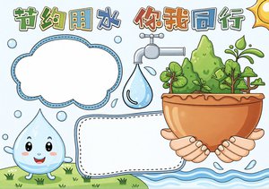 节约用水小报简单又漂亮 卡通手绘模板 世界勤俭日手抄报