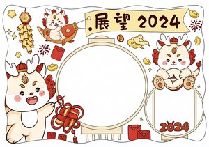 2024新年展望手抄报简单又漂亮 春节小报模板 卡通龙年可爱设计