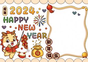 2024龙年新年小报简单又漂亮模板_春节英语手抄报内容