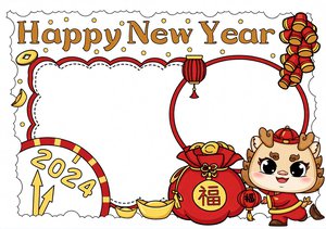 春节英语小报简单又漂亮！2024龙年英文手抄报模板，简单又漂亮