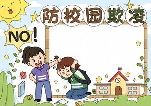 红绿色卡通手绘防校园欺凌小报手抄报简单又漂亮，预防校园欺凌手抄报模板下载，...