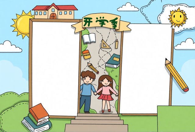 开学季手抄报模板简单又漂亮，适合一二三年级学生，新学期读书小报设计图