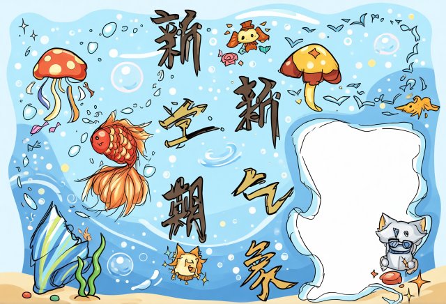 新学期开学小报简单又漂亮：新新气象手抄报模板，适合小学生开学季创作，开学计...
