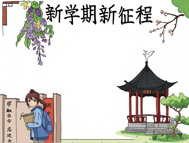 2024新学期手抄报简单又漂亮，新学期新征程小报模板，开学语文小报一等奖