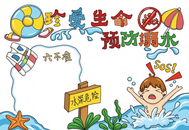 防溺水简单又漂亮小报：珍爱生命预防溺水手抄报模板，暑假安全好素材