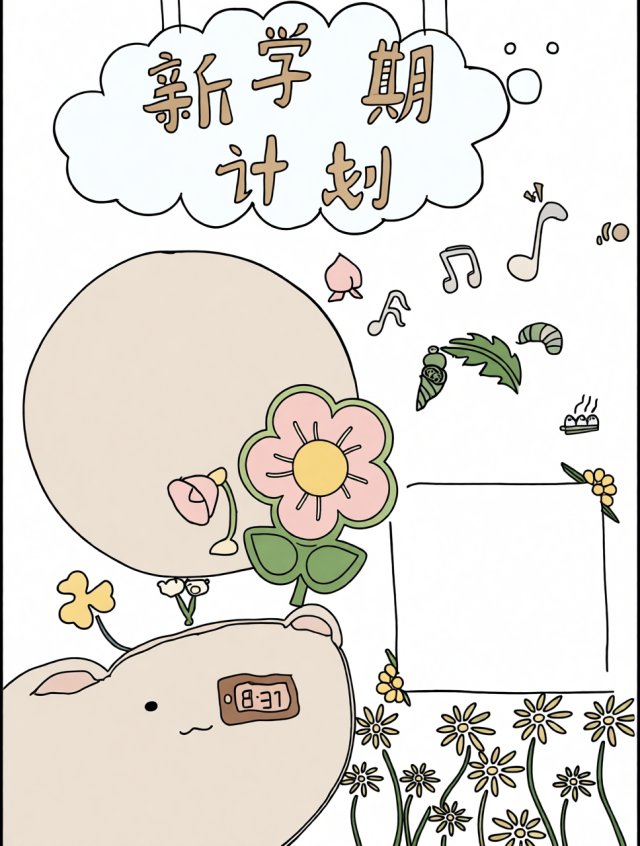 新学期新目标手抄报 简单又漂亮 开学季小学生创意小报模板