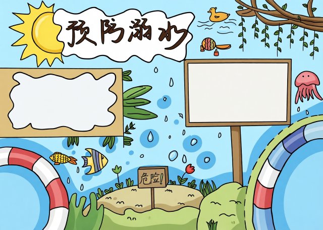 小学生暑假防溺水安全小报手抄报模板：简单又漂亮，防溺水知识满满，适合班级展示