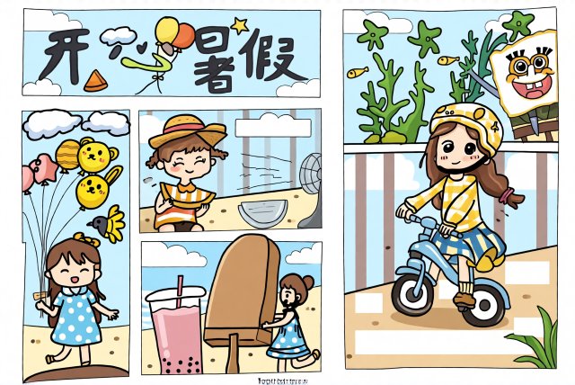 快乐暑假手抄报模板：简单又漂亮，适合小学生写暑假生活与趣事，轻松制作！