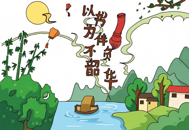 暑假阅读手抄报简单又漂亮：书香伴暑假，阅读我快乐主题小报模板