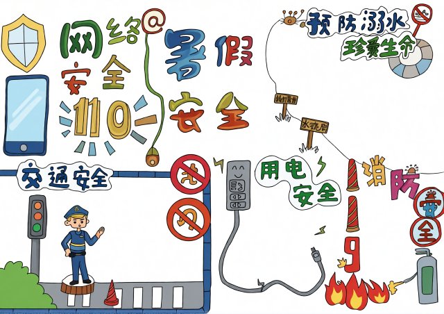 暑假安全手抄报简单又漂亮，小学生暑期防溺水交通安全内容模板