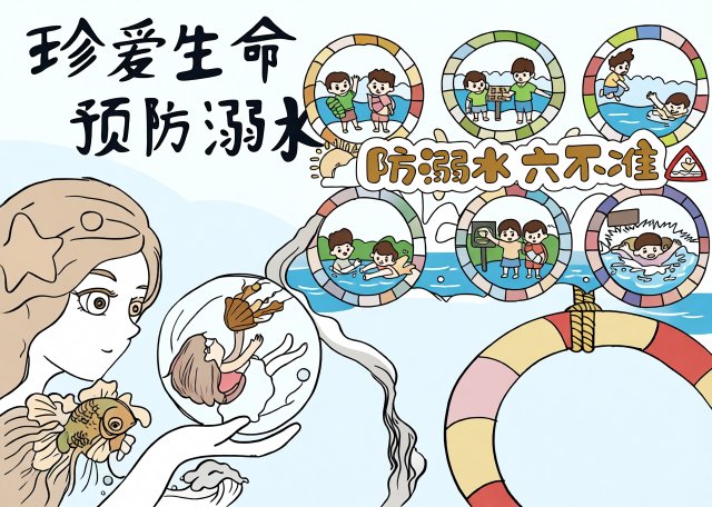 八年级防溺水手抄报简单又漂亮：珍爱生命预防溺水，预防溺水安全知识小报模板